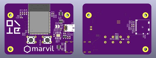 KiCad 3D 查看器中的第一版设计(正面和背面)